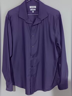 Calvin Klein Shirt Mens 17_34/35 Purple Slim Fit Infinite Non Iron Dress Button
